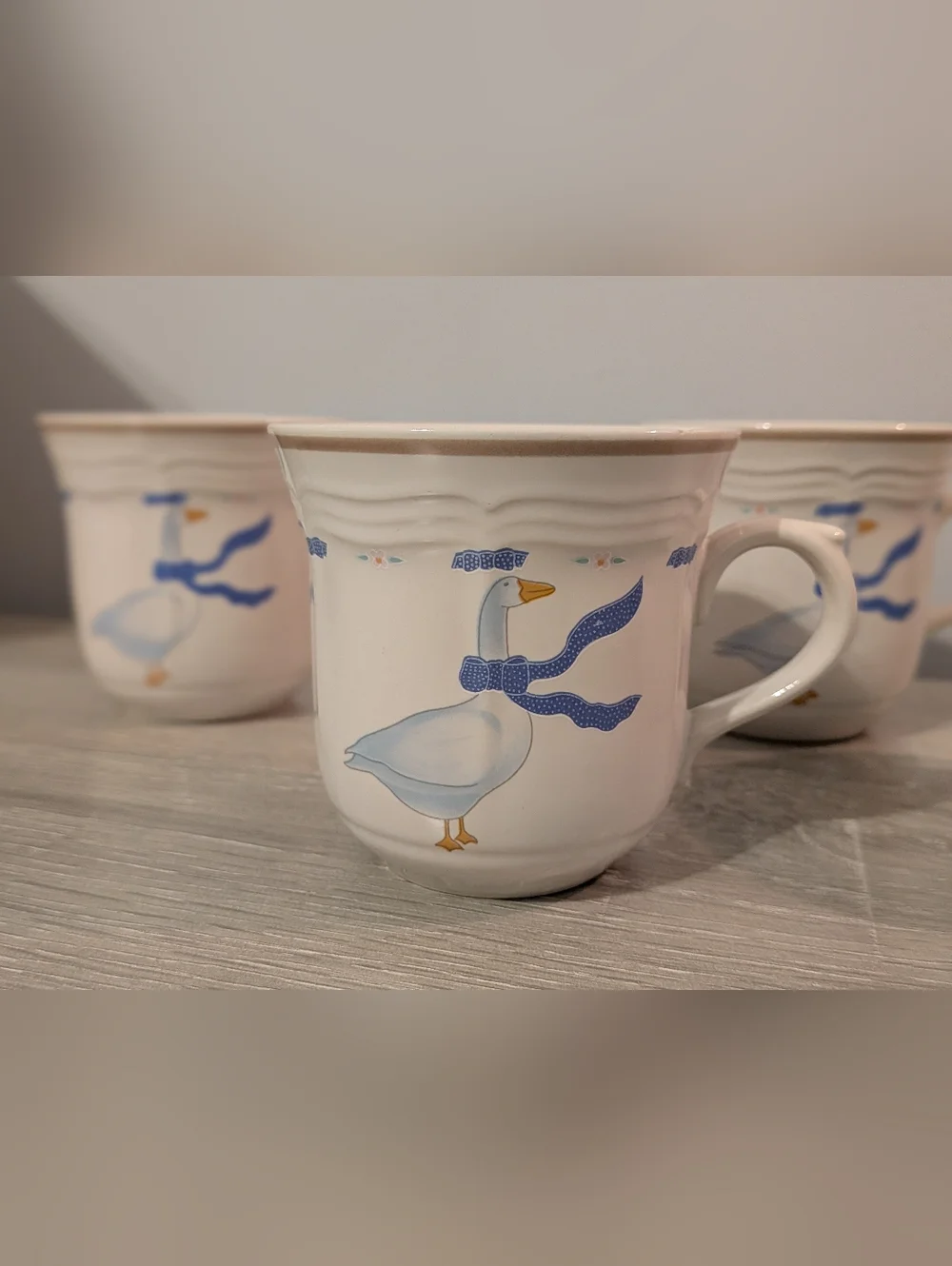 4 Vintage 1987 Newcor Countryside Geese Stoneware Cups Granny Core Cottage Core - Picture 4 of 7